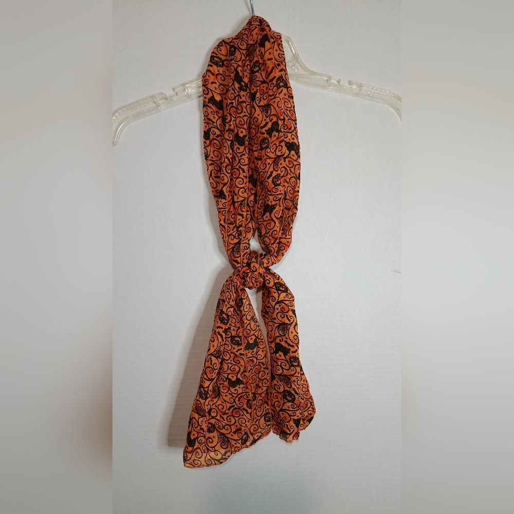 Halloween Chic Swirl Patterned Scarf in Orange and Black